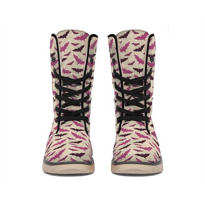Purple Halloween Bat Pattern Print Winter Boots