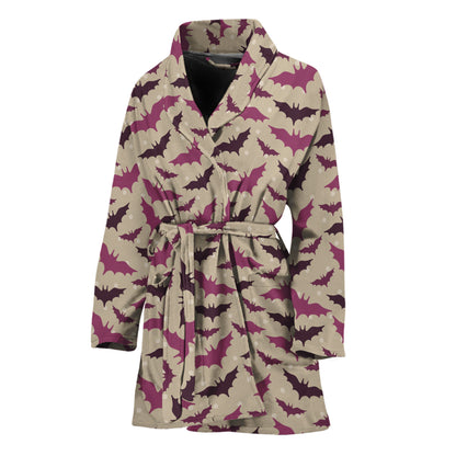 Purple Halloween Bat Pattern Print Women's Bathrobe