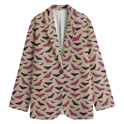 Purple Halloween Bat Pattern Print Women's Blazer