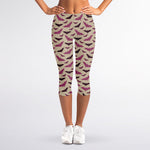 Purple Halloween Bat Pattern Print Women's Capri Leggings