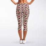Purple Halloween Bat Pattern Print Women's Capri Leggings