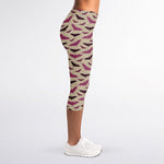 Purple Halloween Bat Pattern Print Women's Capri Leggings