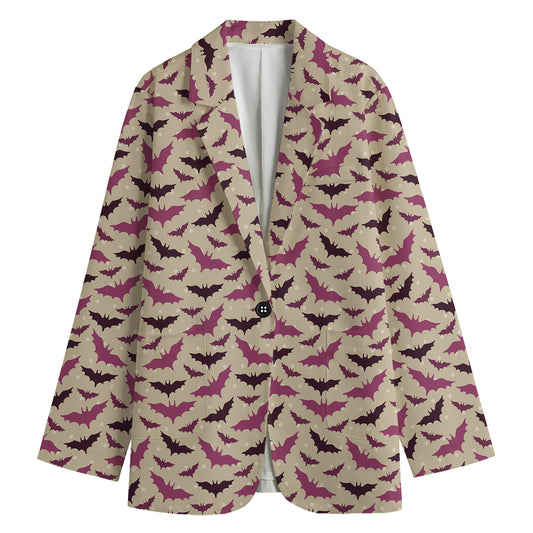 Purple Halloween Bat Pattern Print Women's Cotton Blazer