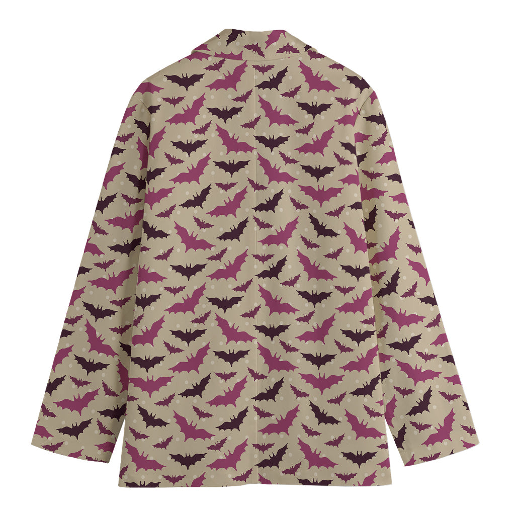 Purple Halloween Bat Pattern Print Women's Cotton Blazer