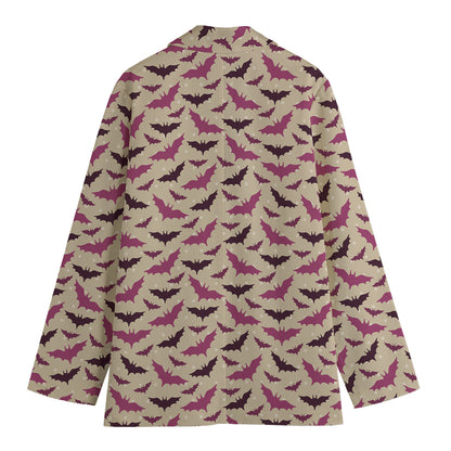 Purple Halloween Bat Pattern Print Women's Cotton Blazer