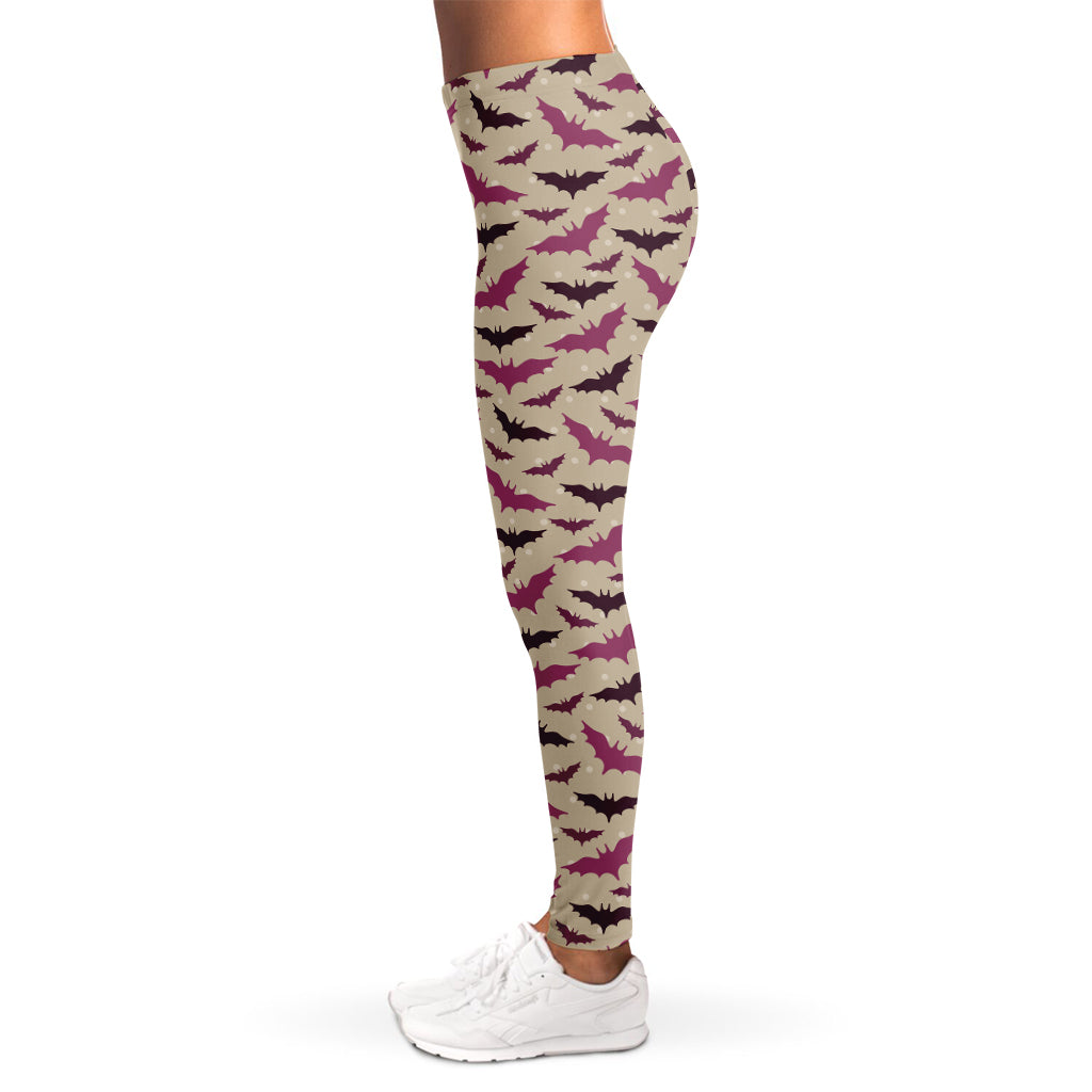 Purple Halloween Bat Pattern Print Women's Leggings