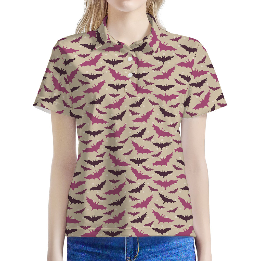 Purple Halloween Bat Pattern Print Women's Polo Shirt