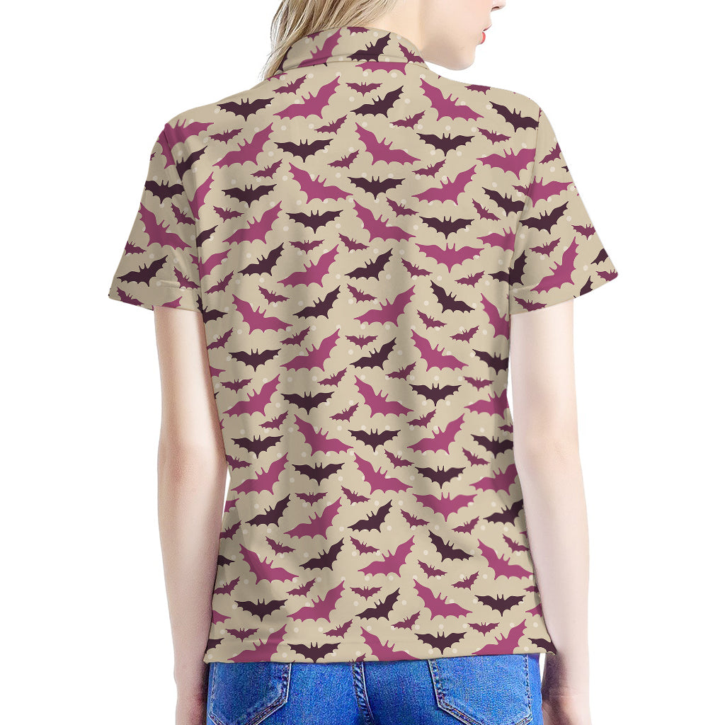 Purple Halloween Bat Pattern Print Women's Polo Shirt