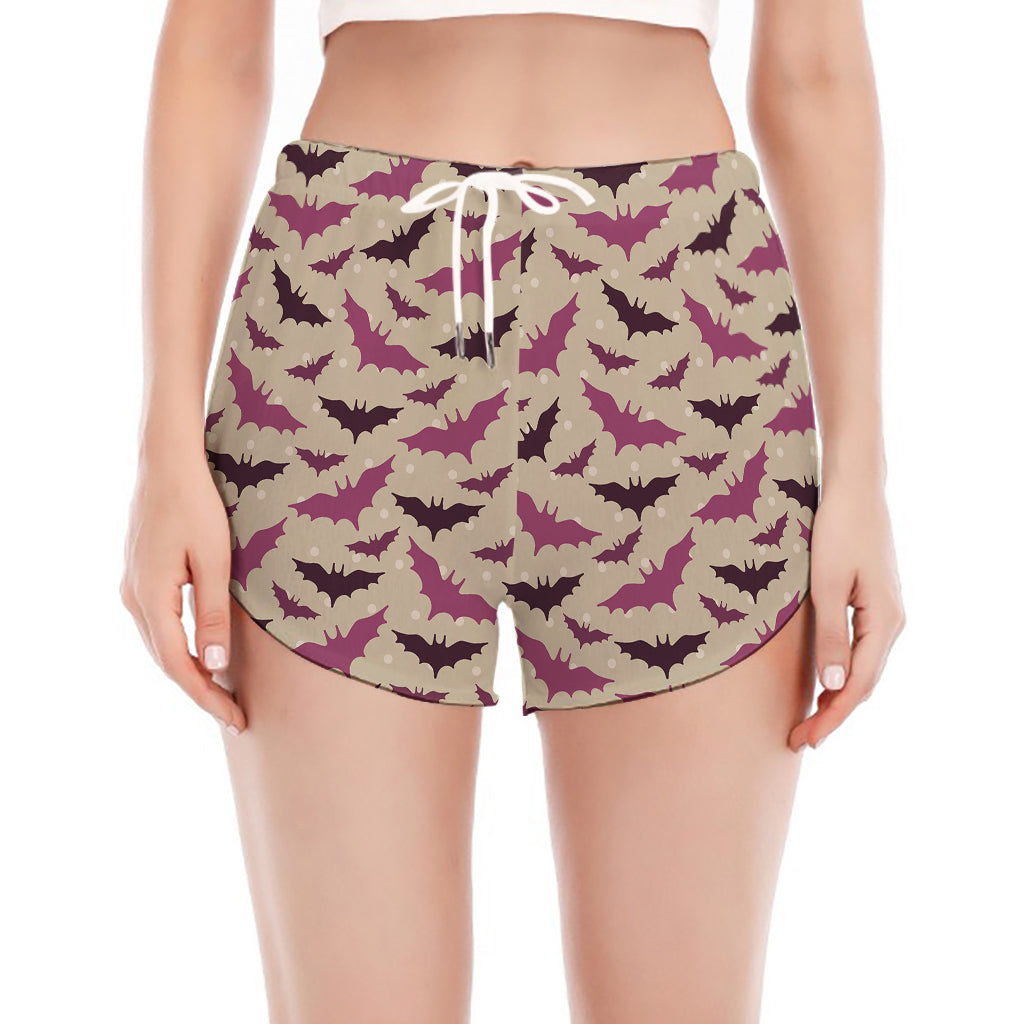 Purple Halloween Bat Pattern Print Women's Split Running Shorts