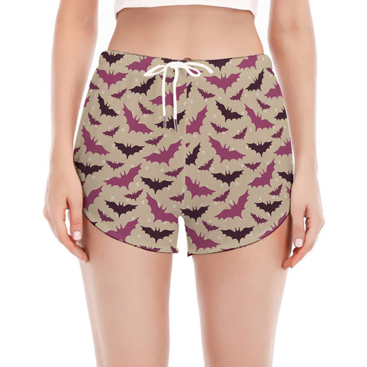 Purple Halloween Bat Pattern Print Women's Split Running Shorts