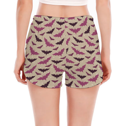 Purple Halloween Bat Pattern Print Women's Split Running Shorts