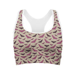 Purple Halloween Bat Pattern Print Women's Sports Bra