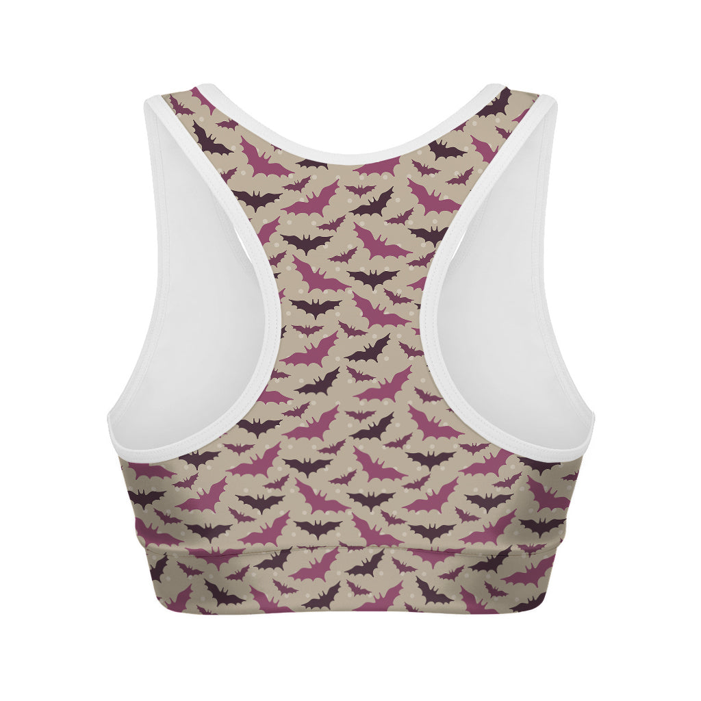 Purple Halloween Bat Pattern Print Women's Sports Bra