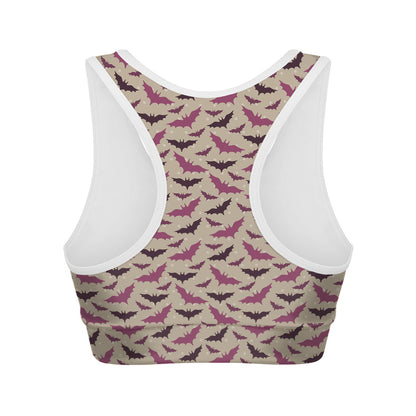 Purple Halloween Bat Pattern Print Women's Sports Bra