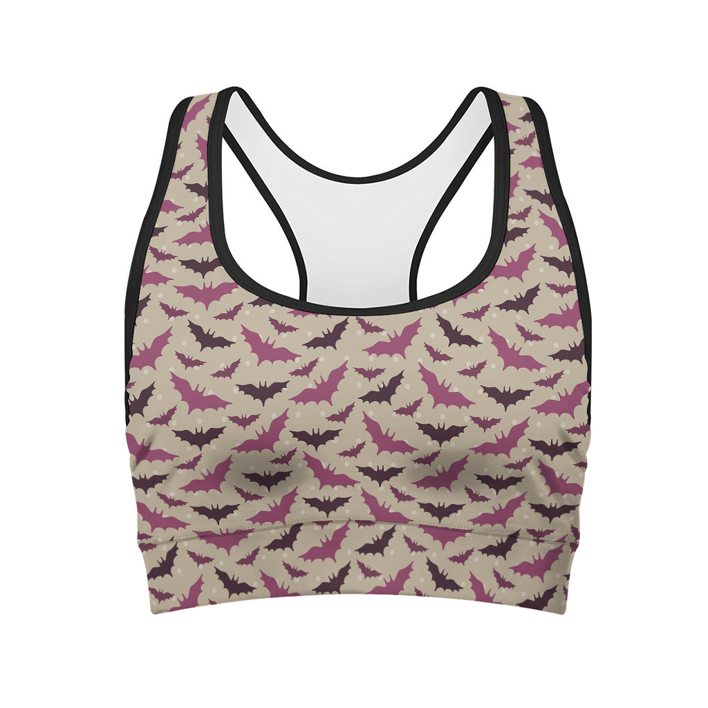 Purple Halloween Bat Pattern Print Women's Sports Bra