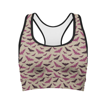Purple Halloween Bat Pattern Print Women's Sports Bra