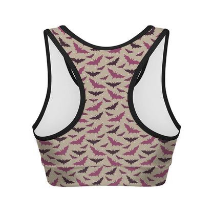 Purple Halloween Bat Pattern Print Women's Sports Bra