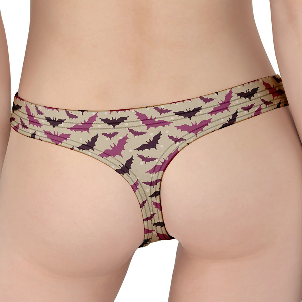 Purple Halloween Bat Pattern Print Women's Thong