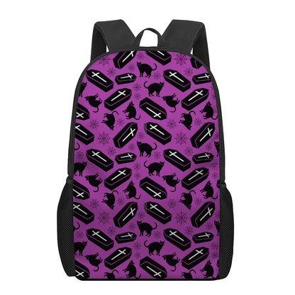 Purple Halloween Coffin Pattern Print 17 Inch Backpack