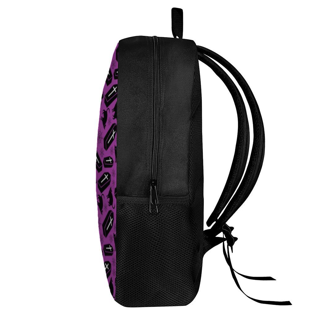 Purple Halloween Coffin Pattern Print 17 Inch Backpack