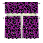 Purple Halloween Coffin Pattern Print 3 Piece Kitchen Curtains
