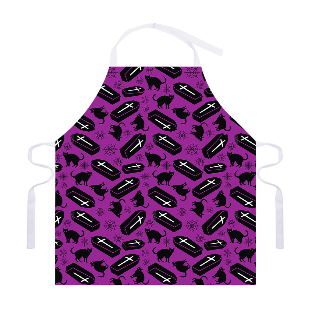 Purple Halloween Coffin Pattern Print Adjustable Apron