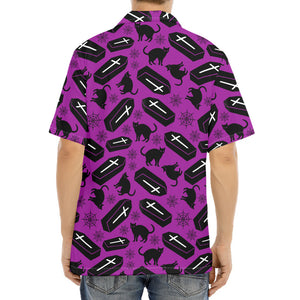 Purple Halloween Coffin Pattern Print Aloha Shirt