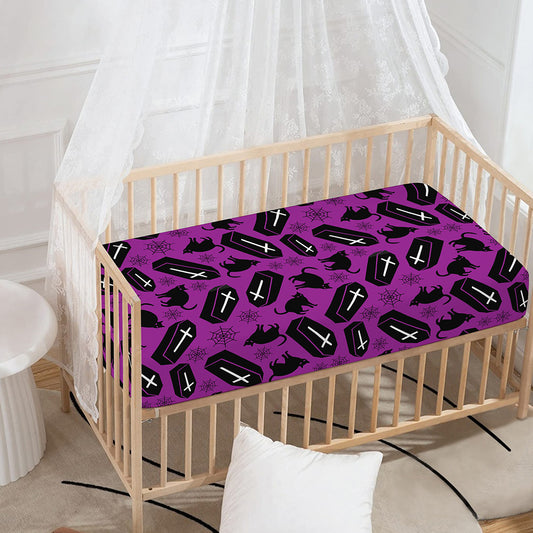 Purple Halloween Coffin Pattern Print Baby Crib Sheet