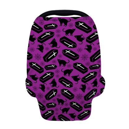 Purple Halloween Coffin Pattern Print Baby Seat Cover
