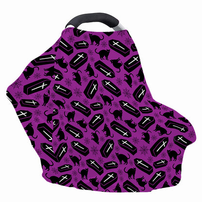 Purple Halloween Coffin Pattern Print Baby Seat Cover