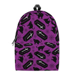 Purple Halloween Coffin Pattern Print Backpack