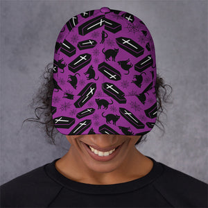 Purple Halloween Coffin Pattern Print Baseball Cap