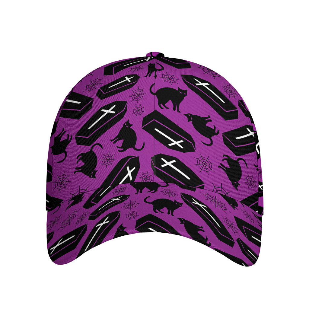 Purple Halloween Coffin Pattern Print Baseball Cap