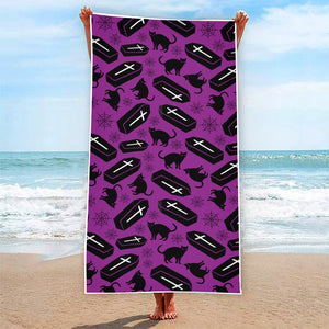 Purple Halloween Coffin Pattern Print Beach Towel