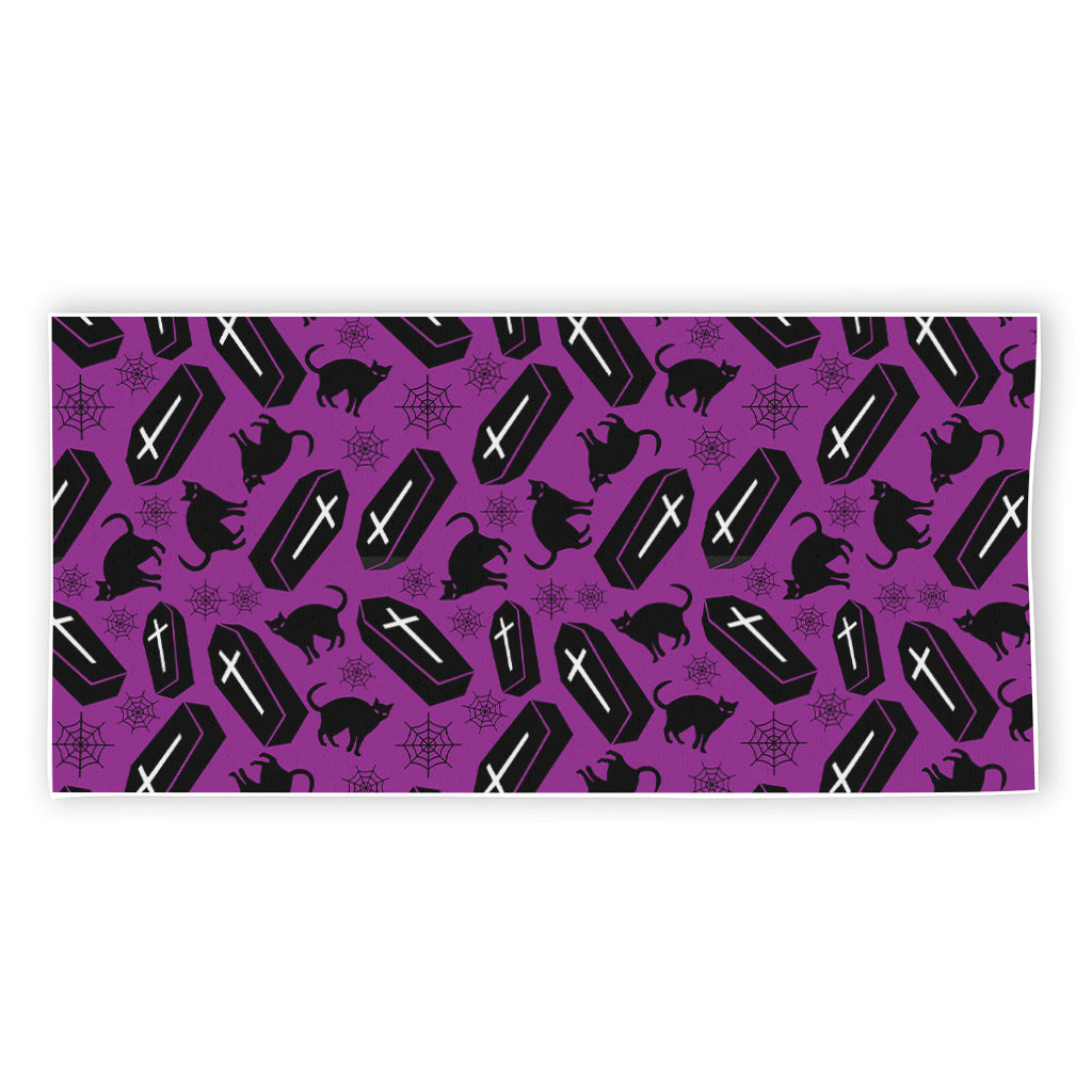 Purple Halloween Coffin Pattern Print Beach Towel