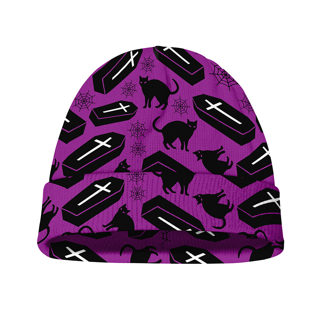 Purple Halloween Coffin Pattern Print Beanie