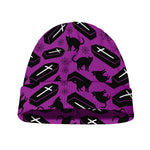 Purple Halloween Coffin Pattern Print Beanie