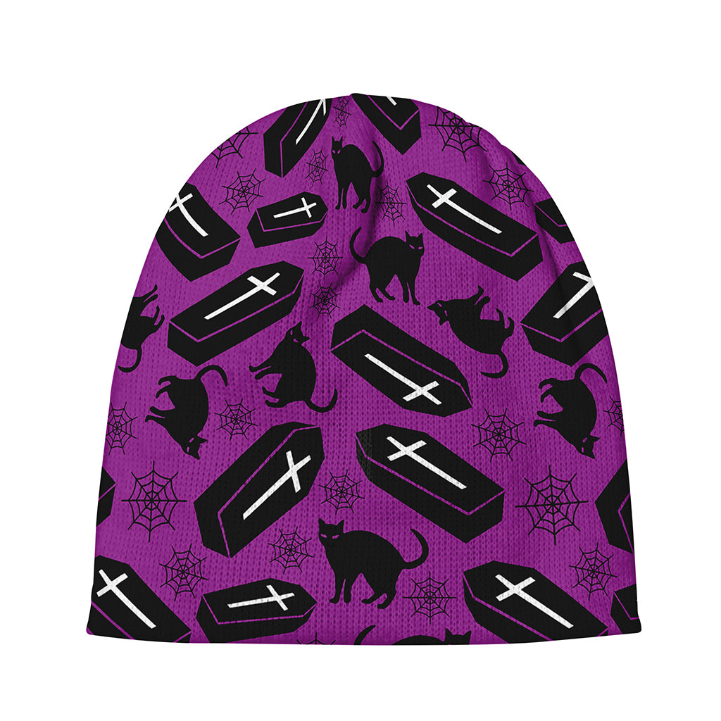 Purple Halloween Coffin Pattern Print Beanie