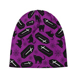 Purple Halloween Coffin Pattern Print Beanie