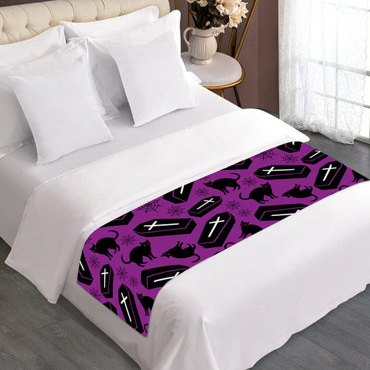 Purple Halloween Coffin Pattern Print Bed Runner