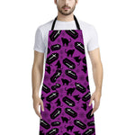 Purple Halloween Coffin Pattern Print Bib Apron With Pocket