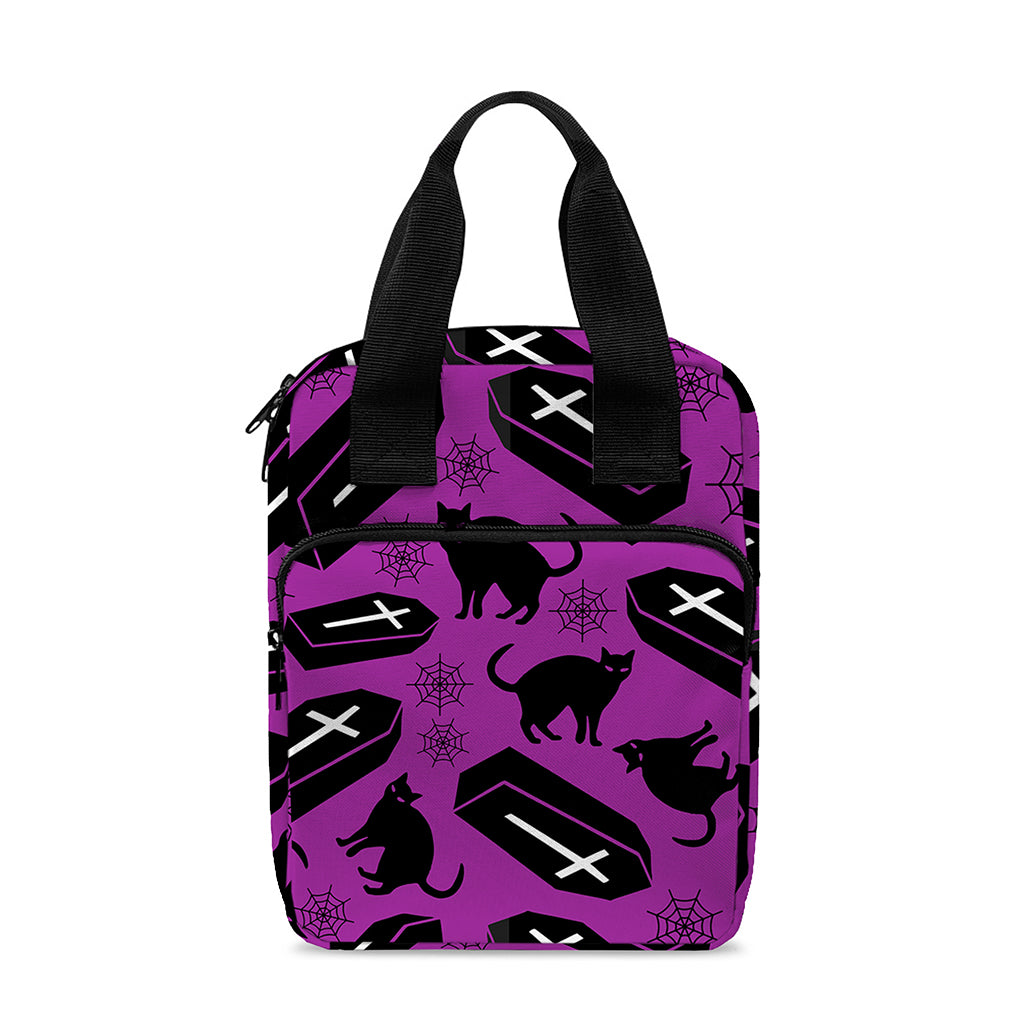 Purple Halloween Coffin Pattern Print Bible Tote Bag