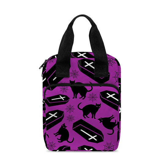 Purple Halloween Coffin Pattern Print Bible Tote Bag