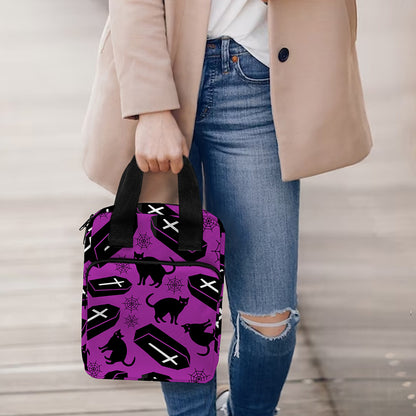 Purple Halloween Coffin Pattern Print Bible Tote Bag