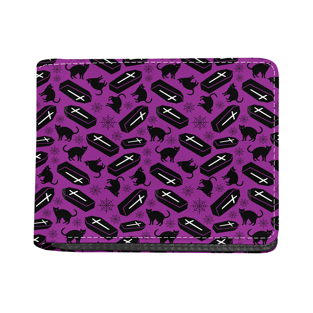 Purple Halloween Coffin Pattern Print Bifold Wallet