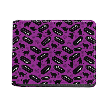 Purple Halloween Coffin Pattern Print Bifold Wallet
