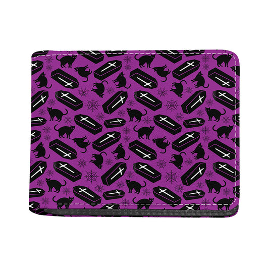 Purple Halloween Coffin Pattern Print Bifold Wallet