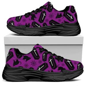 Purple Halloween Coffin Pattern Print Black Chunky Shoes