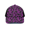 Purple Halloween Coffin Pattern Print Black Mesh Trucker Cap