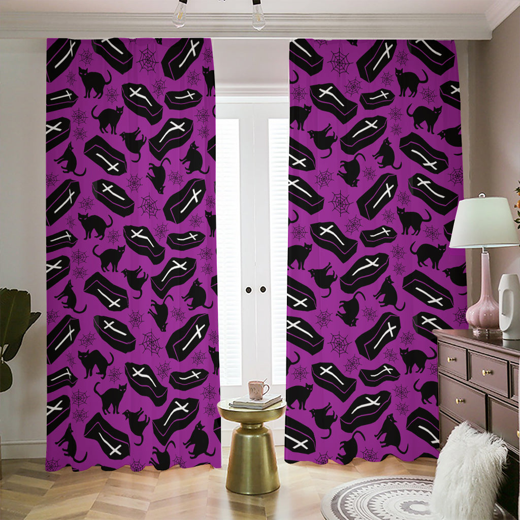 Purple Halloween Coffin Pattern Print Blackout Pencil Pleat Curtains